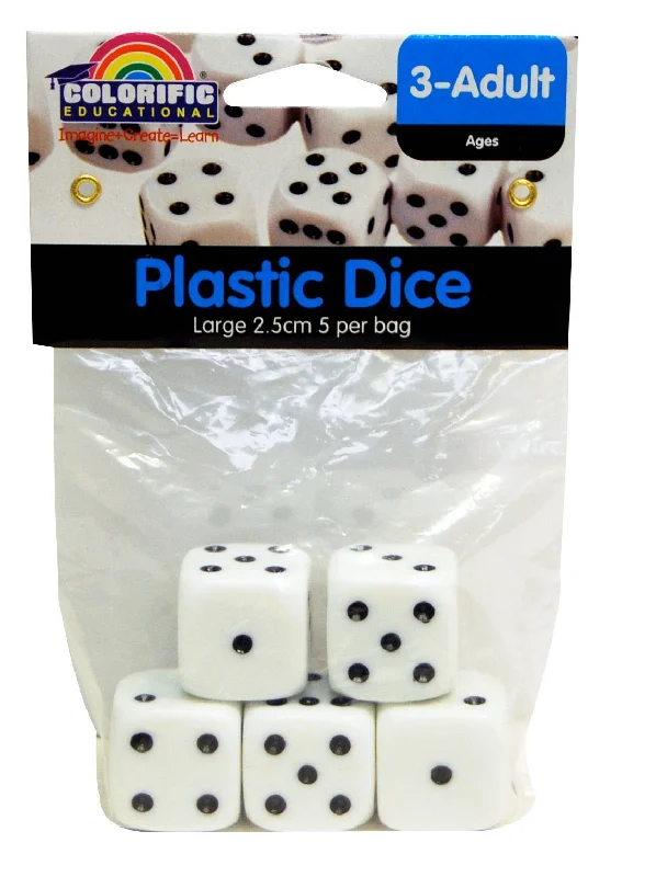 LARGE PLASTIC DICE 2.5cm 5PCS BAG