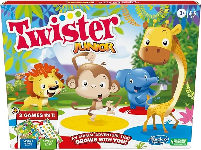 Hasbro Gaming Twister Junior Game, Animal Adventure 2-Sided Mat, 2 Games in 1, Party Game for Kids Ages 3 and Up, Indoor Game for 2-4 Players