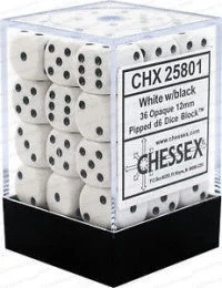 D6 Dice Opaque 12mm White/Black 36 Dice Set CHX25801