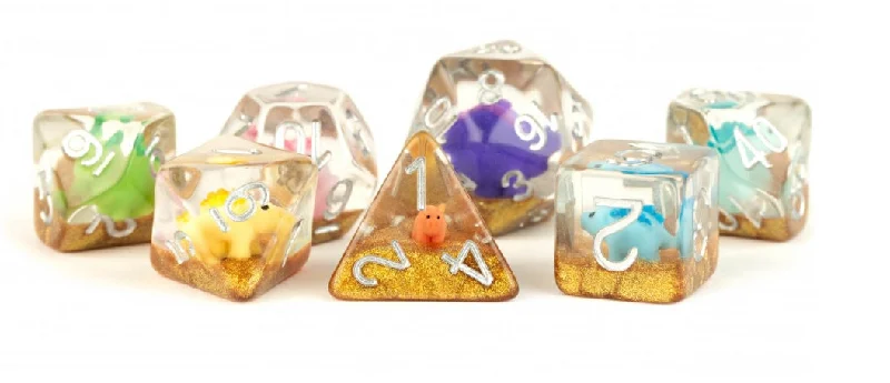 MDG Resin 16mm Poly Dice Set - Rainbow Dinosaur Dice