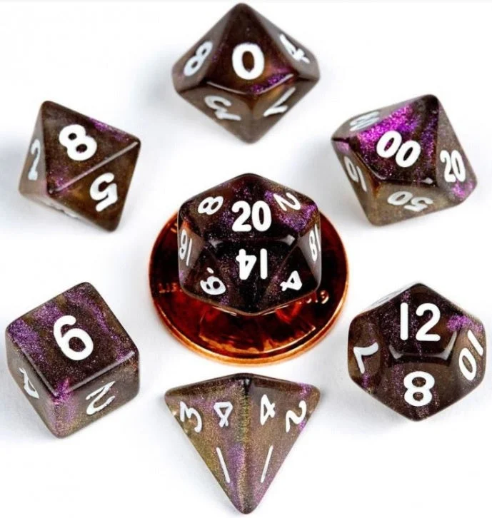 MDG Acrylic 10mm Polyhedral Dice Set - Stardust Super Volcano  - Mini Dice