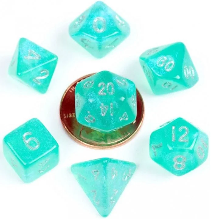 MDG Acrylic 10mm Polyhedral Dice Set - Stardust Teal  - Mini Dice