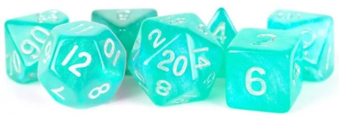 MDG Acrylic 16mm Polyhedral Dice Set - Stardust Turquoise