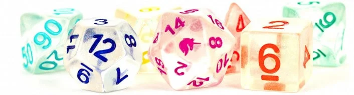 MDG Unicorn Resin Polyhedral Dice Set - Rainbow Ice