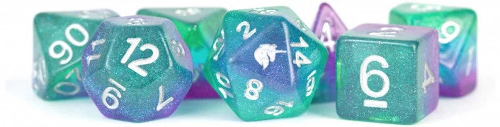 MDG Unicorn Resin Polyhedral Dice Set Aurora