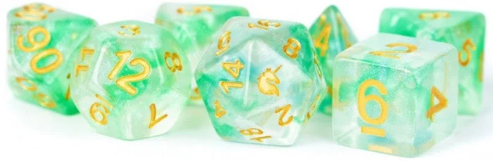 MDG Unicorn Resin Polyhedral Dice Set Icy Everglades