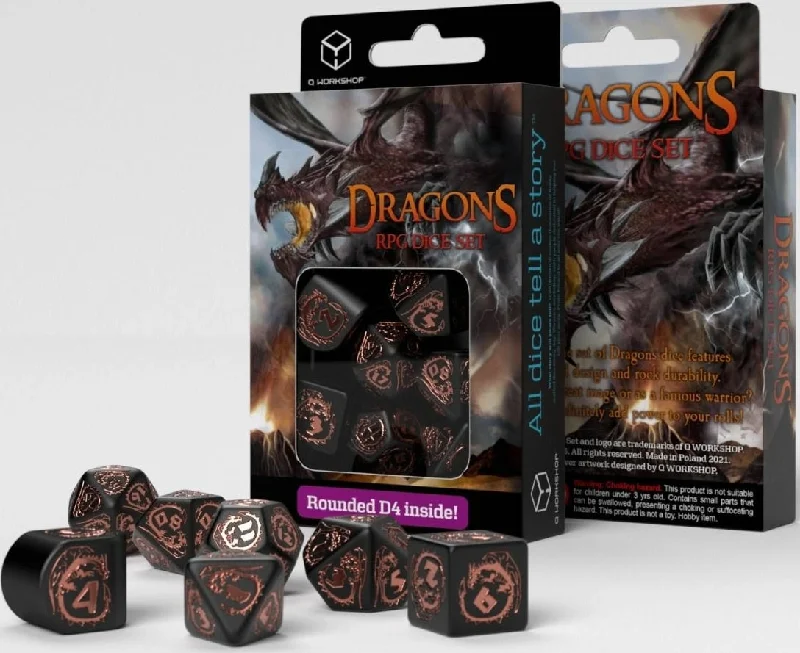 Q Workshop Dragons Black & Copper Modern 7 Dice Set