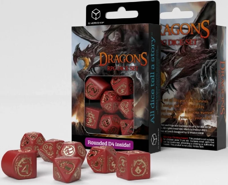 Q Workshop Dragons Red & Gold Modern 7 Dice Set