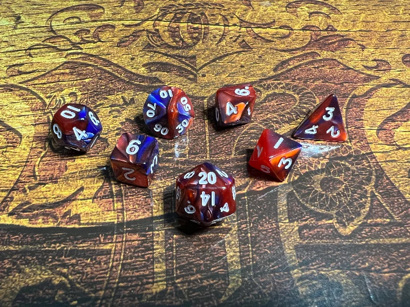 Red/Blue w/ White Numbers 10mm Mini Polyhedral Dice Set