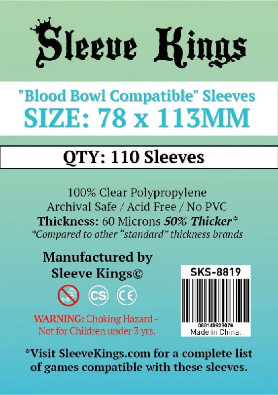 Sleeve Kings Board Game Sleeves "Blood Bowl Compatible" (78mm x 113mm) (110 Sleeves)