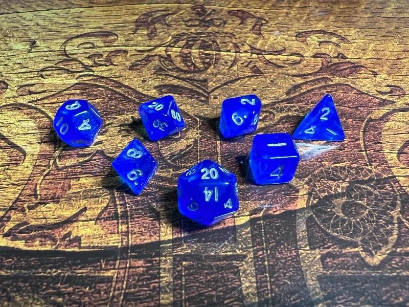 Stardust: Blue w/ Silver Numbers 10mm Mini Polyhedral Dice Set