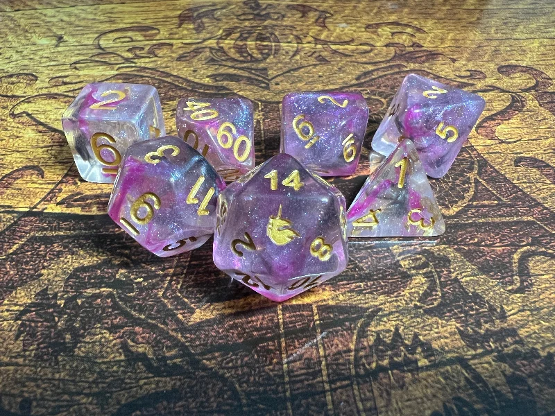 Unicorn Blushing Steel 16mm Resin Poly Dice Set