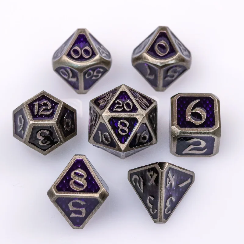 Die Hard Dice Metal RPG Polyhedral Dice Set - Drakona Gemtooth Edohain [7ct]