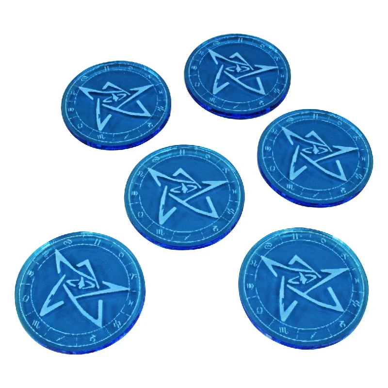 LITKO Sealed Gate Tokens Compatible with the Cthulhu horror games, Fluorescent Blue (6)